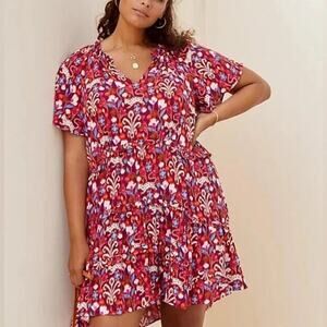 Anthropologie Robin Tiered Mini Dress Floral Leopard Print Size L VGUC Boho